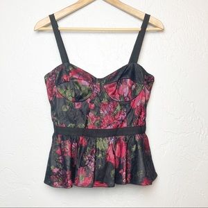 Floral lace camisole bustier sz 4 red black